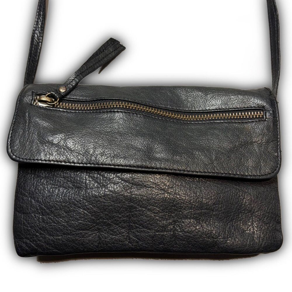 Day & Mood Black Pebbled Leather Crossbody